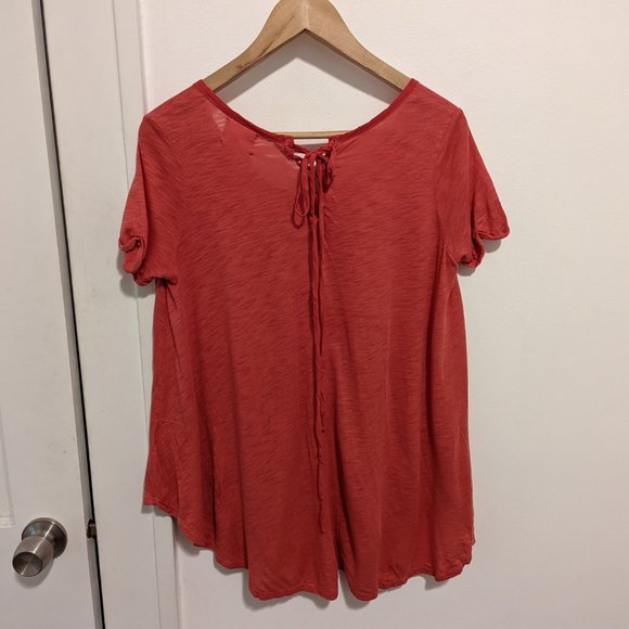 Anthropologie T.La Red Lace-up Swing Tee - Picture 6 of 8